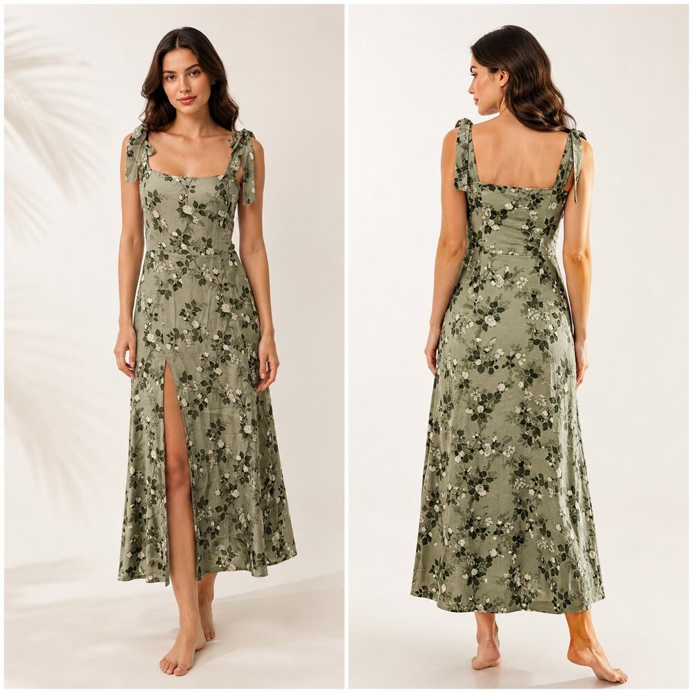 Reformation Twilight Midi Dress verde green floral size 2